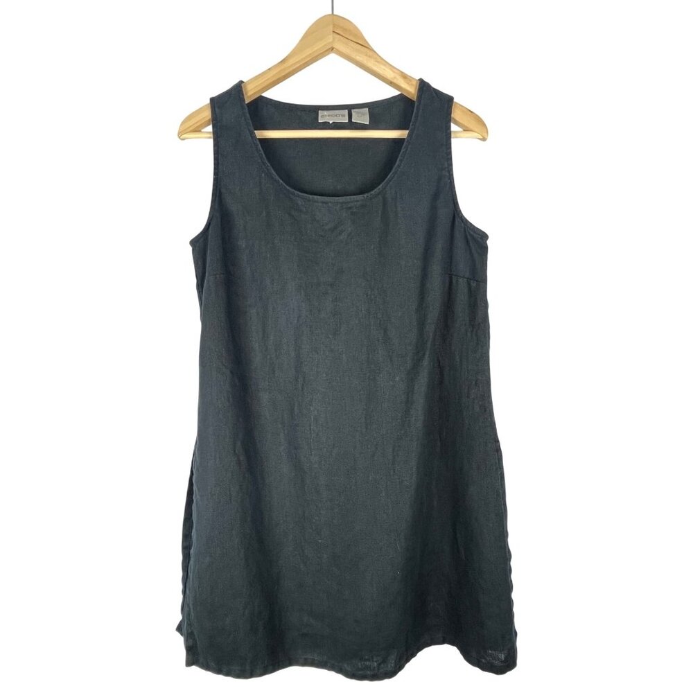Chico’s Black 100% Linen Sleeveless A-Line Tunic Top Minimalist Size 1 - Picture 3 of 9